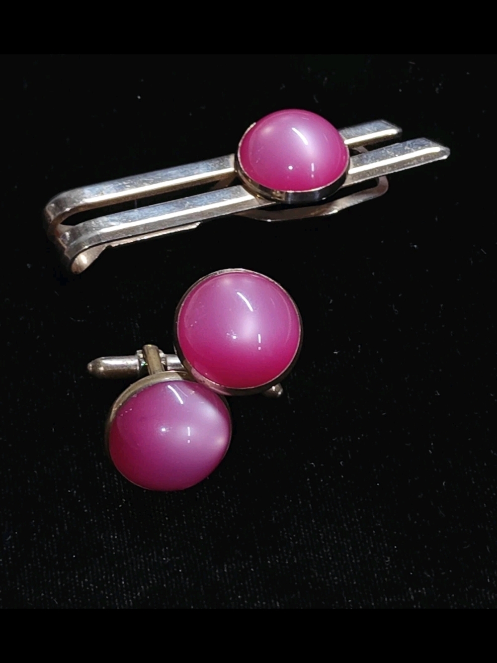 Men's Vintage Tie & Cufflink Set Imitation Star Ruby Cab Possibly Glass